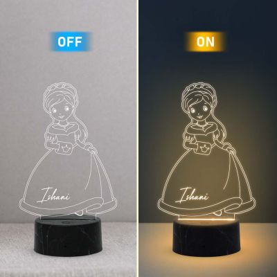 3D Illusion Nice Dream Princess Night Light with Warm White Light Customized with Name Gifts for Children Girls
